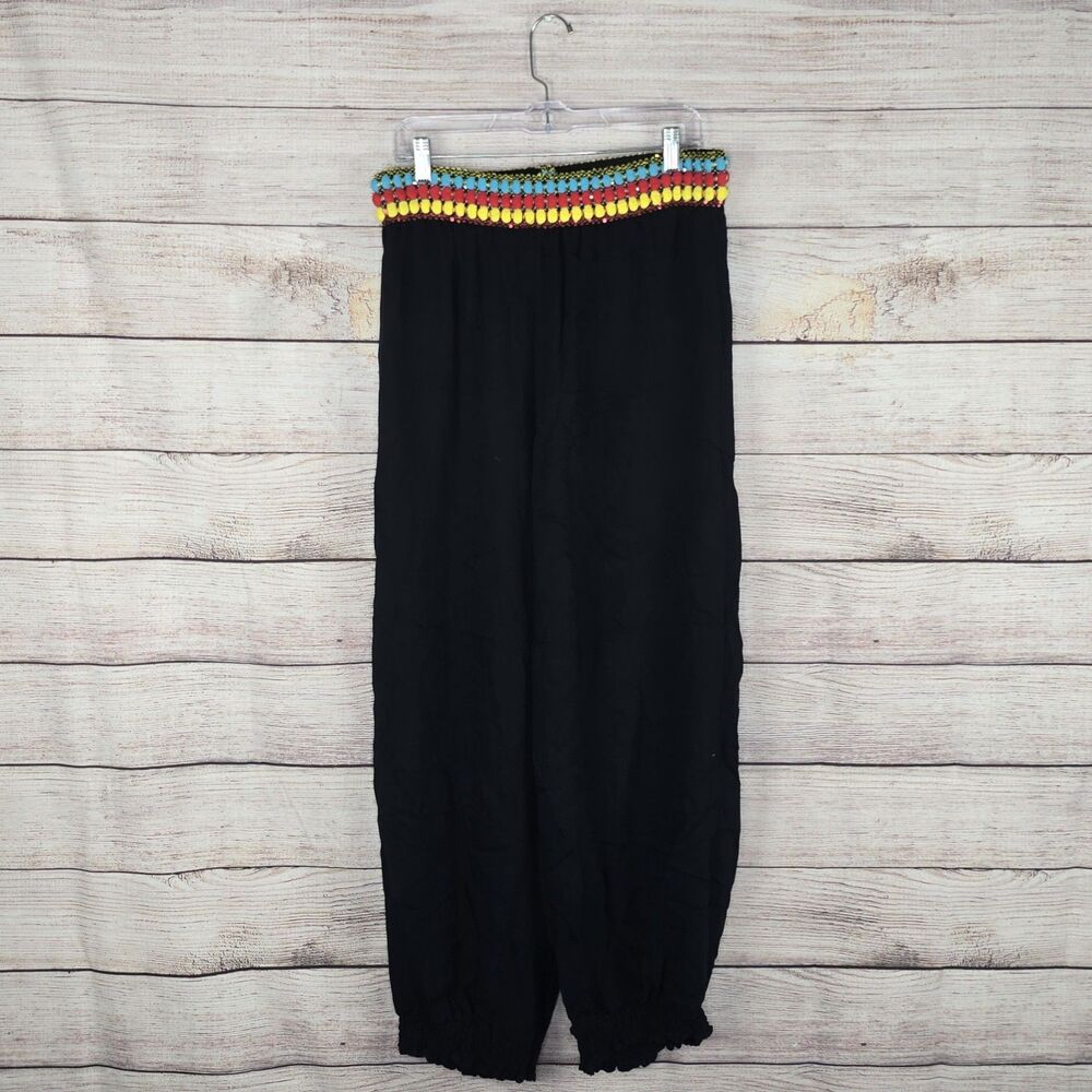 LaModa Clothing Sheer Flowy Multi Pom Pom Hareem Pants Large / XL